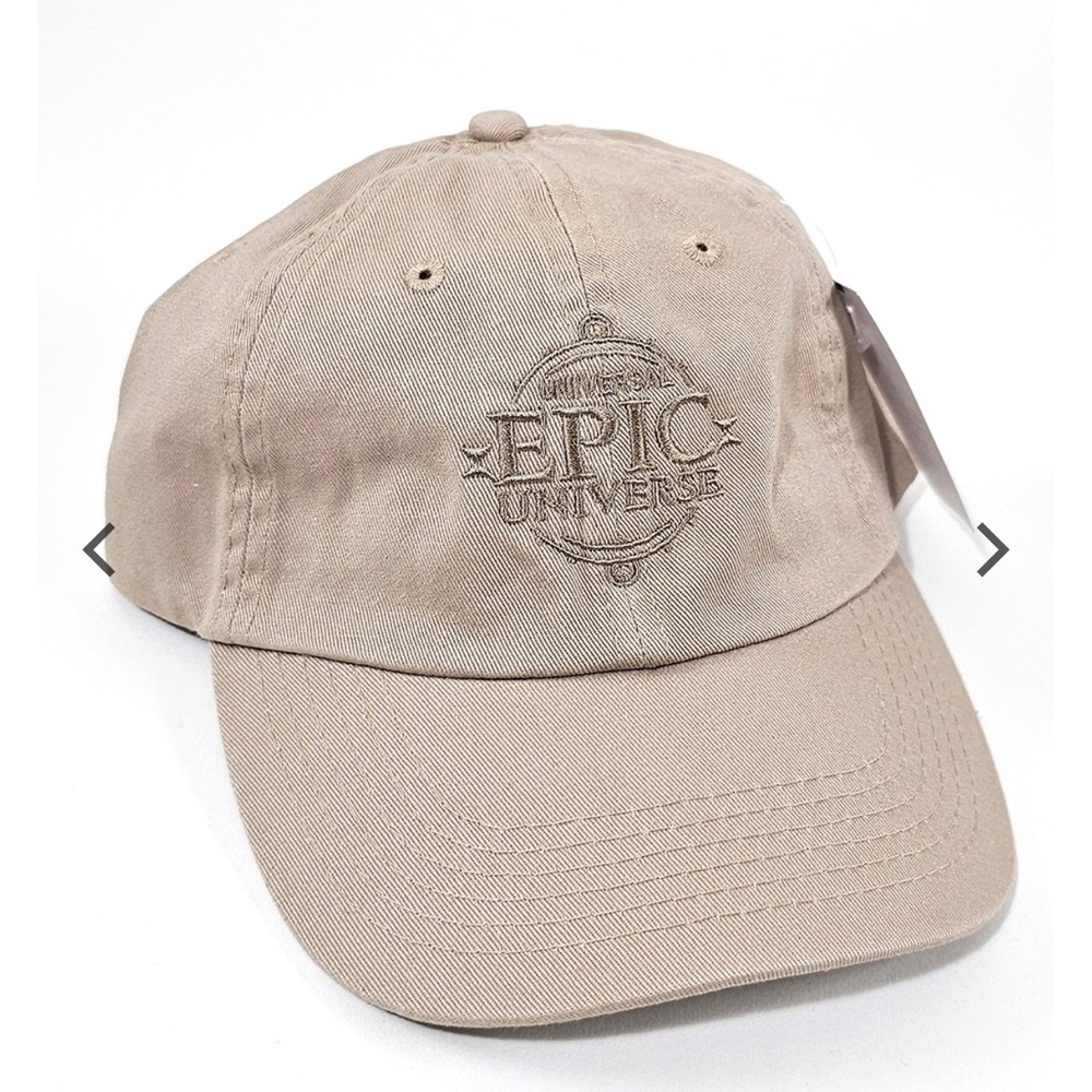 Universal Studios Epic Universe Logo Epic Emblem Khaki Tan Baseball Cap Hat